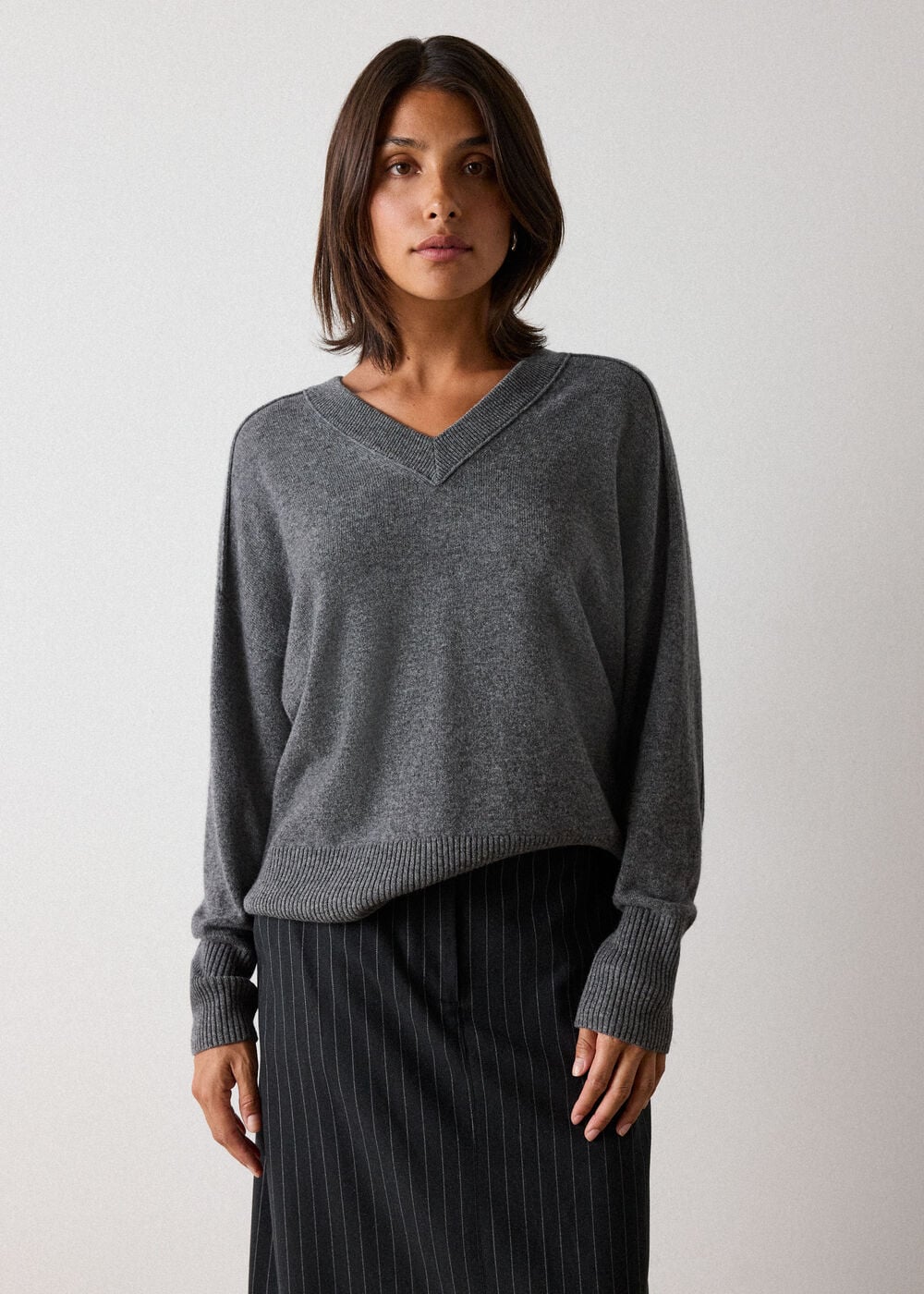Cashmere Seam Detail V Neck