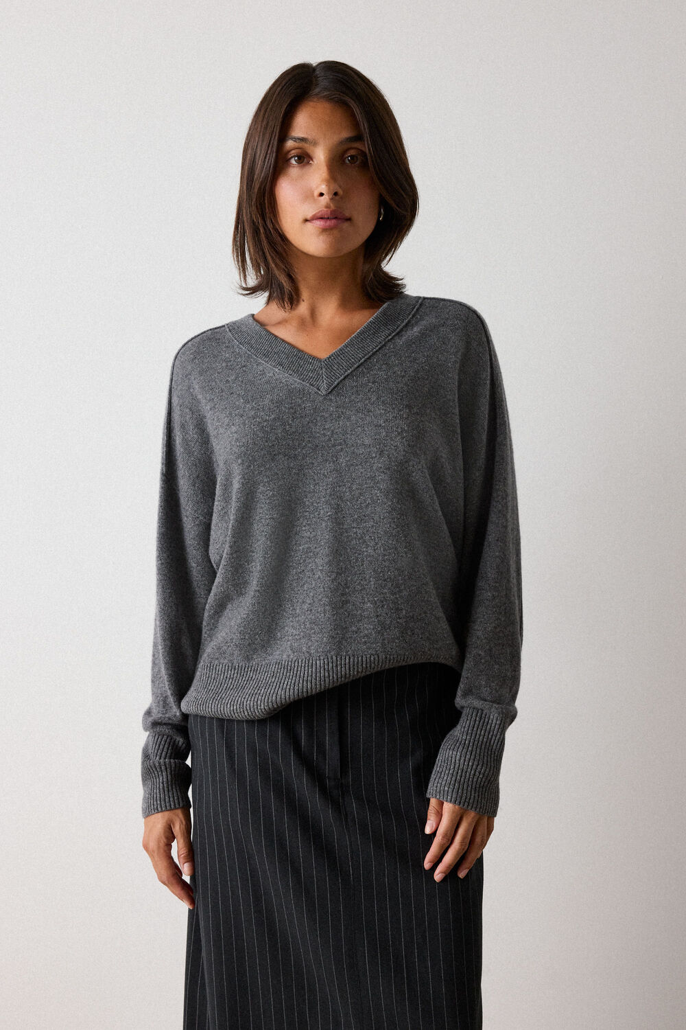 Cashmere Seam Detail V Neck