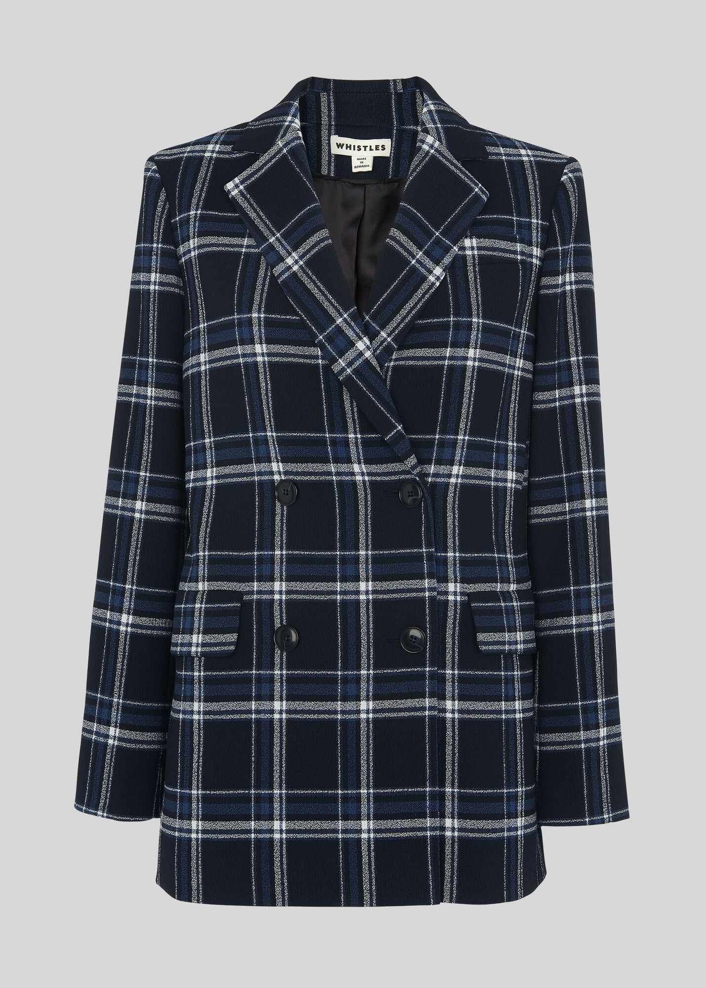 Navy/Multi Check Double Breasted Blazer | WHISTLES