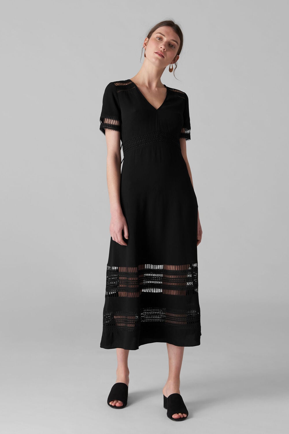 Elisa Lace Detail Midi Dress Black