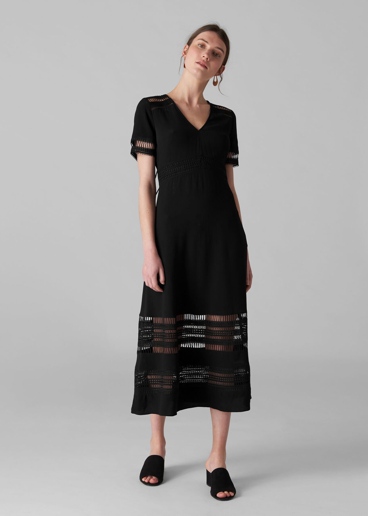 Elisa Lace Detail Midi Dress Black