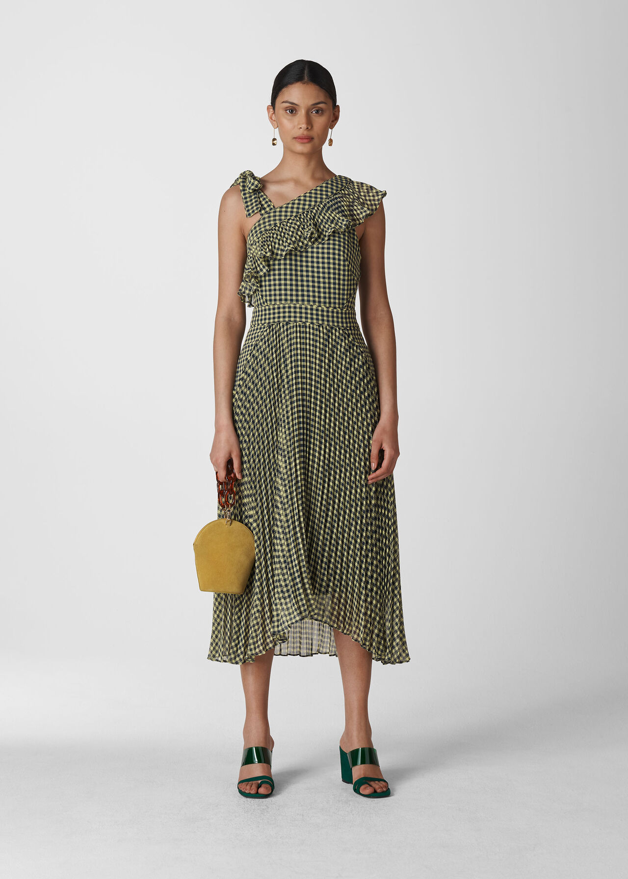 Navy/Multi Erin Gingham Pleat Dress | WHISTLES