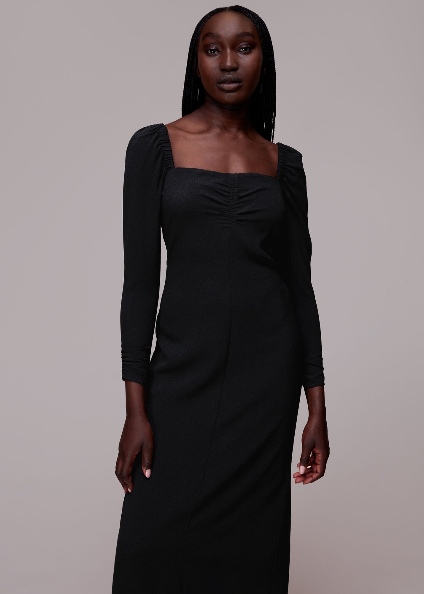 Black midi shop square neck dress