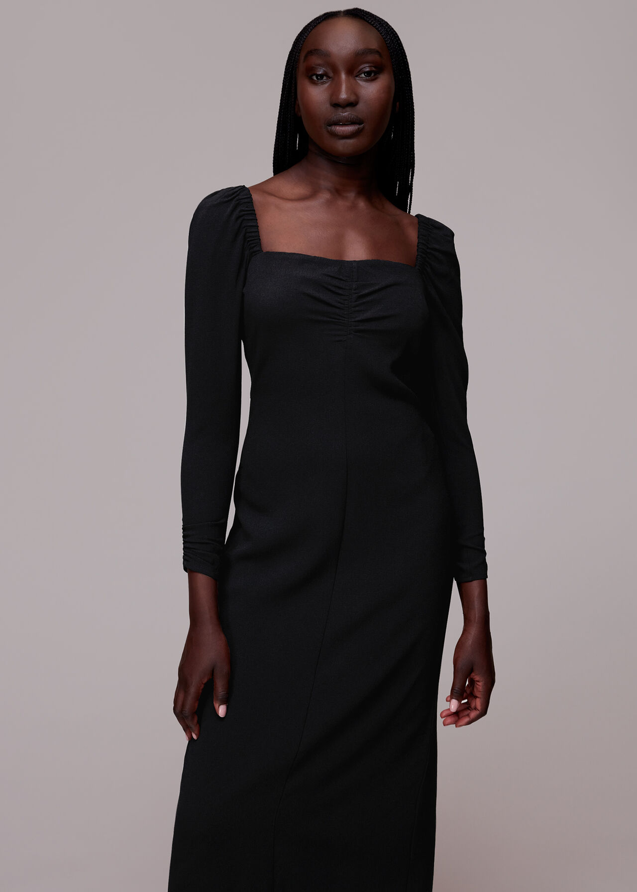 Black Laura Textured Midi Dress | WHISTLES