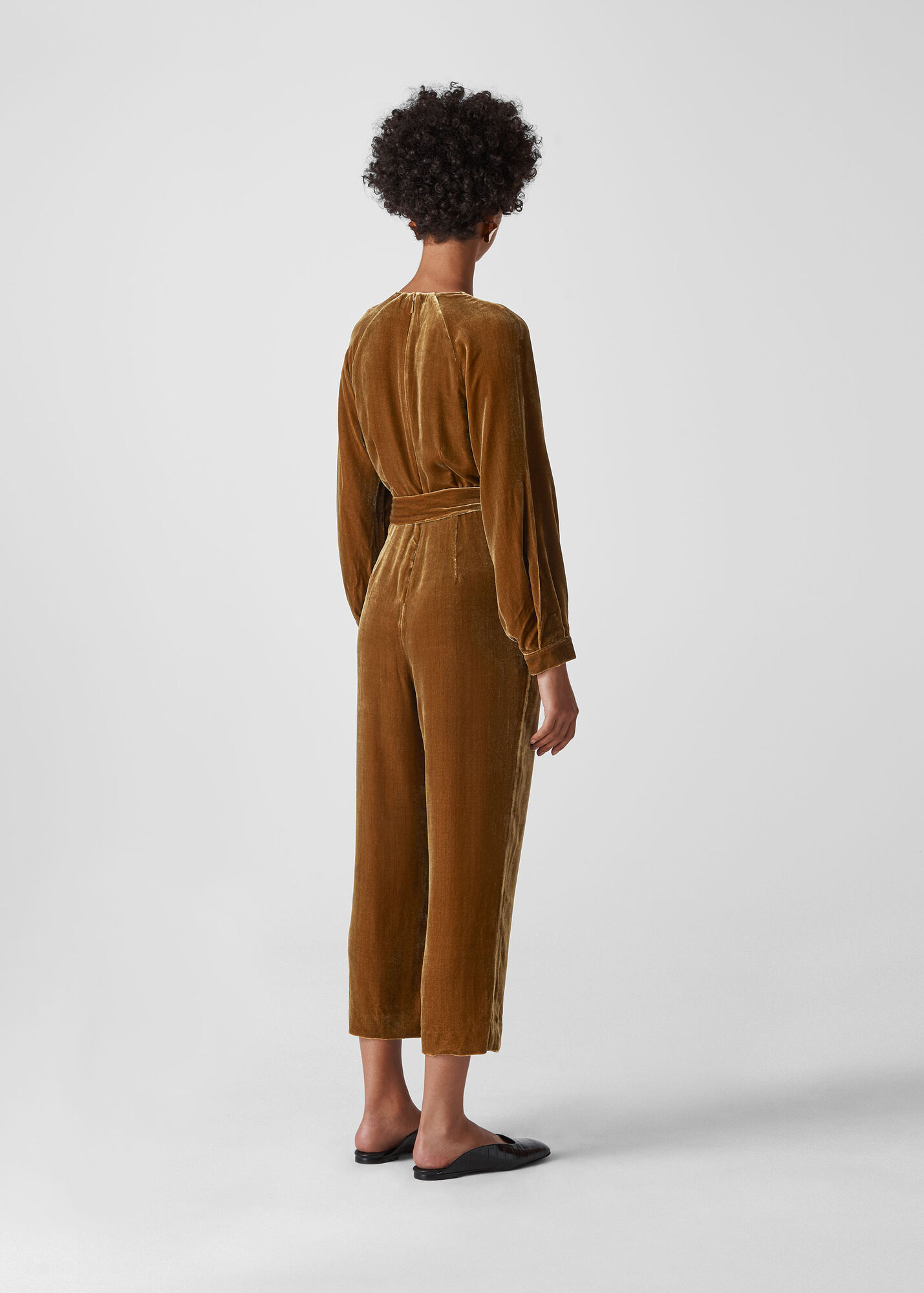 Gold Thea Wrap Velvet Jumpsuit Whistles Whistles