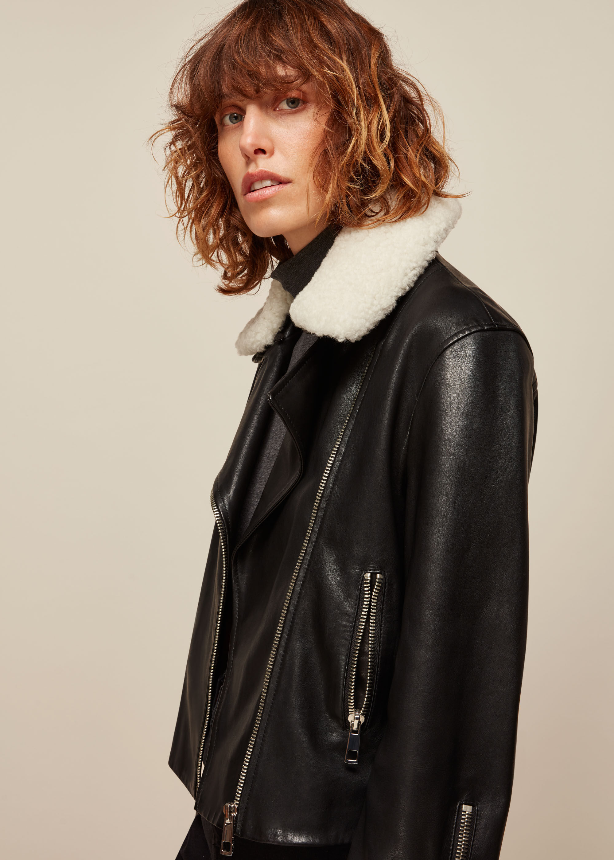 Black Borg Collar Leather Jacket WHISTLES
