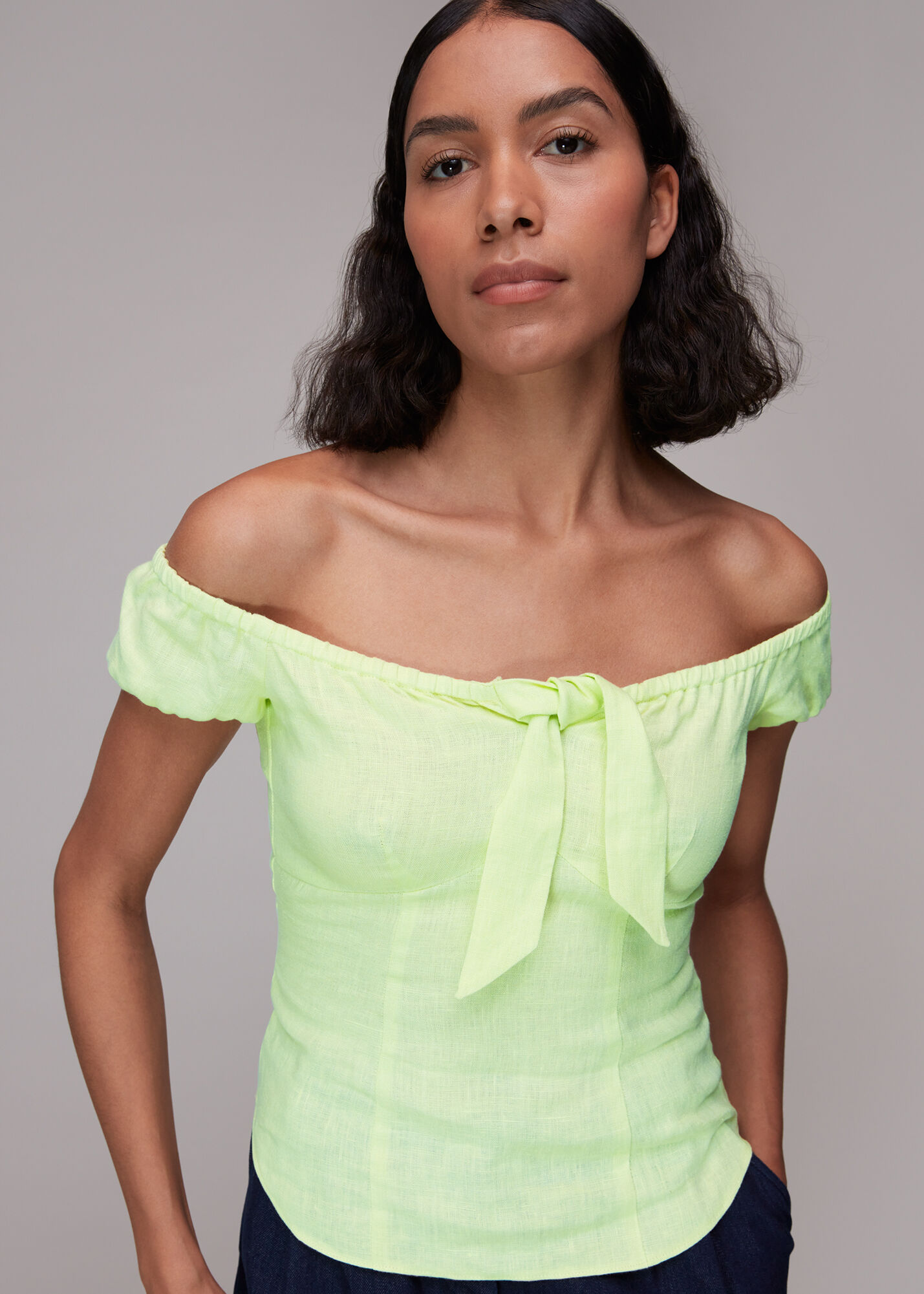 Off the shoulder tie front top clearance