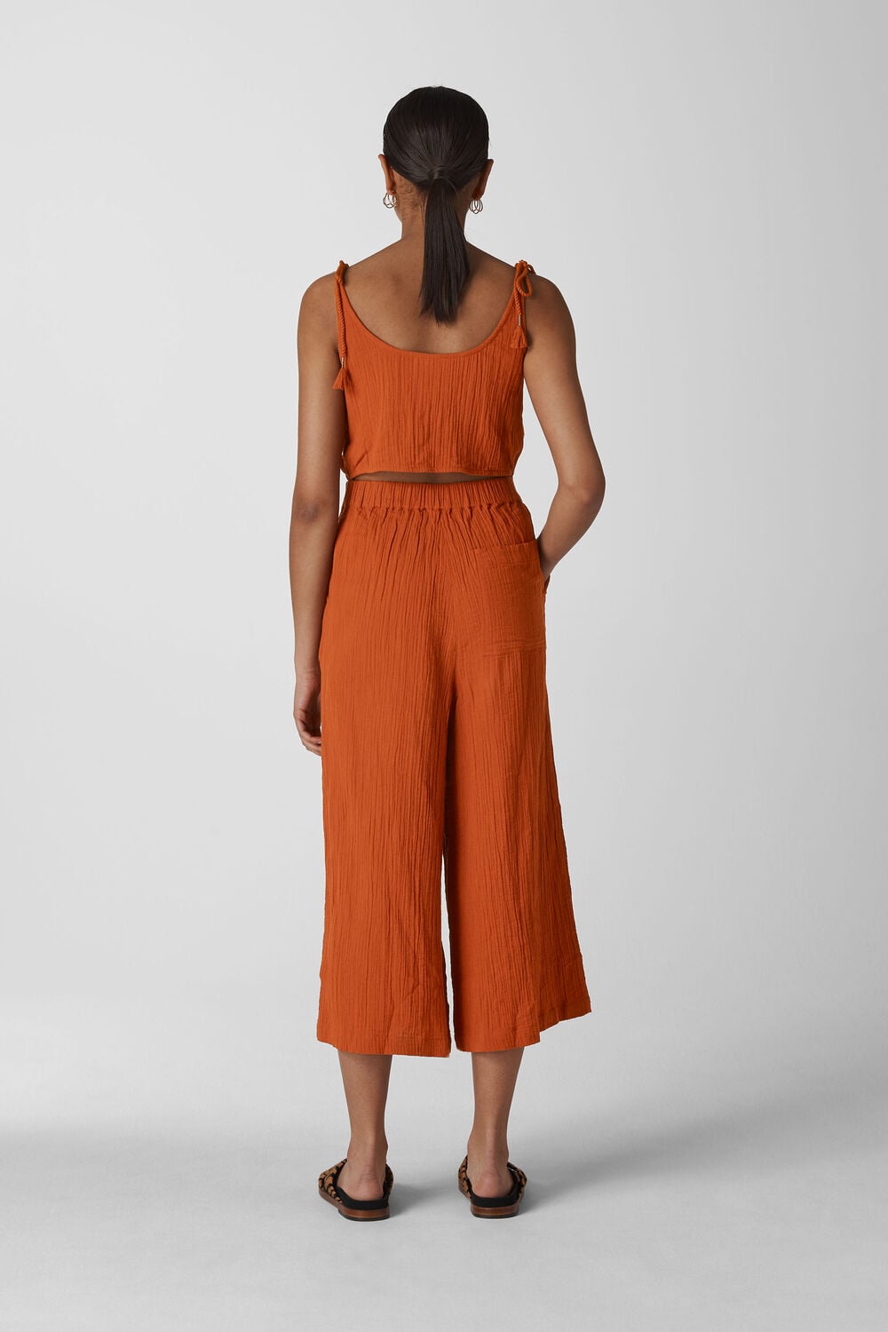Mila Textured Casual Jumpsuit Rust