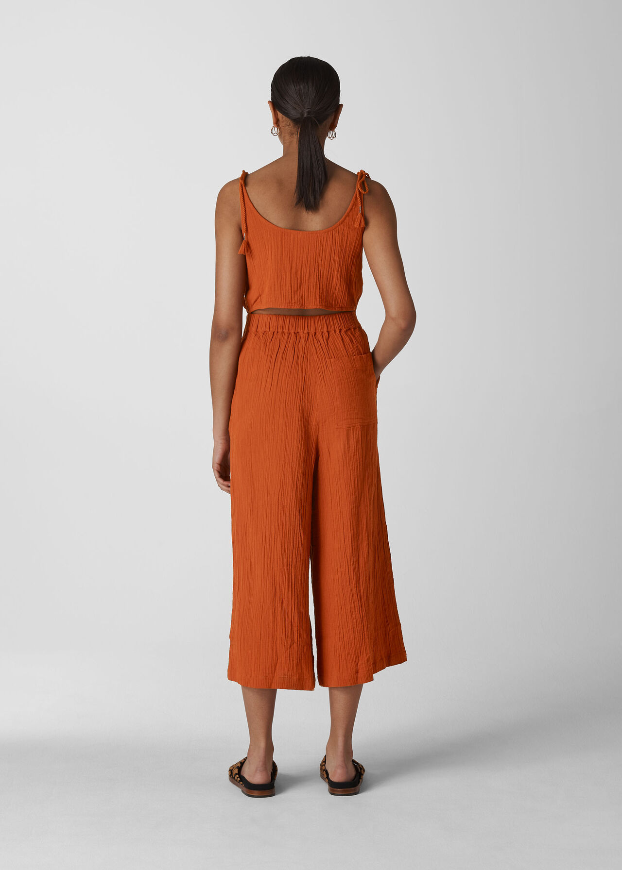 Mila Textured Casual Jumpsuit Rust