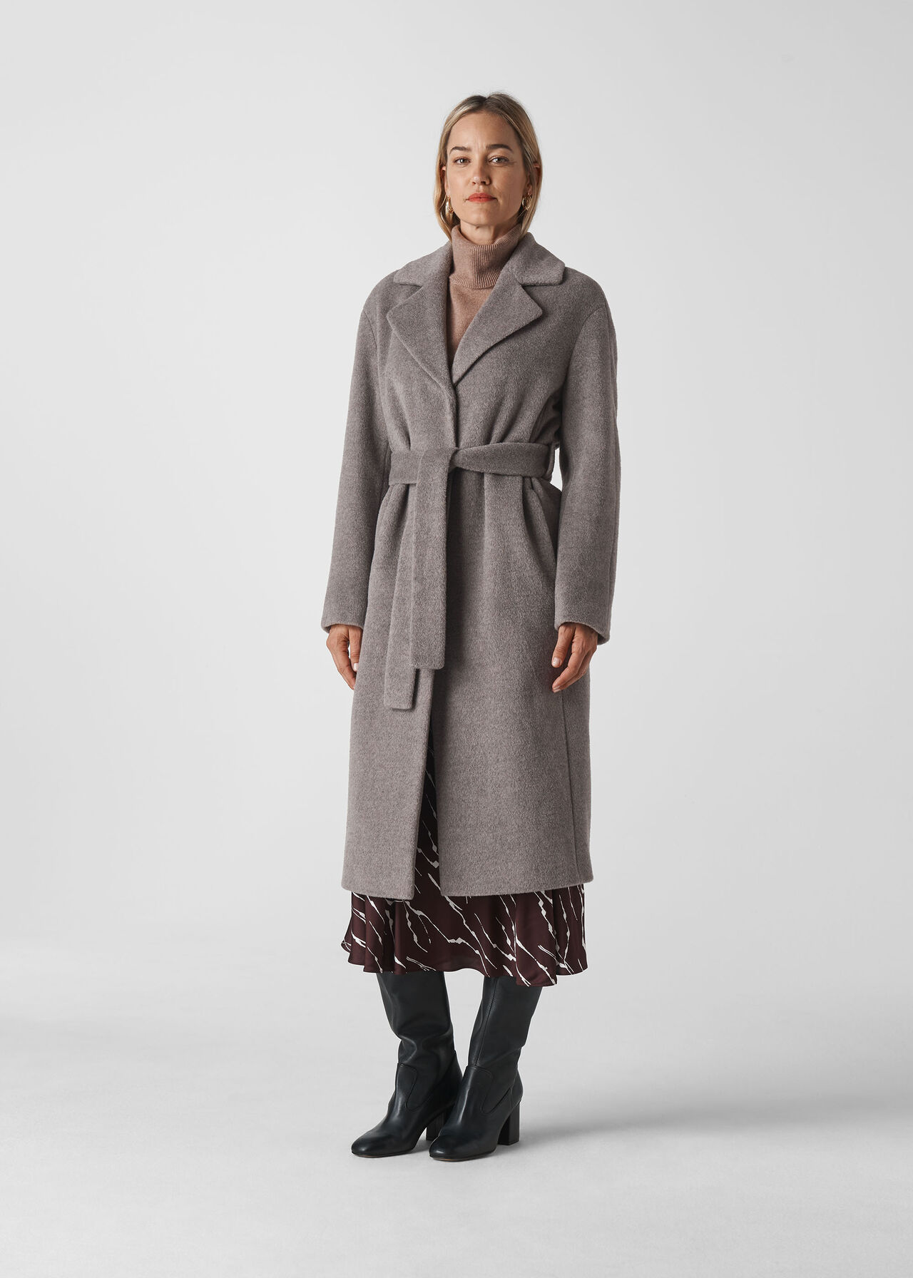 Darcey Drawn Belted Wrap Coat Grey