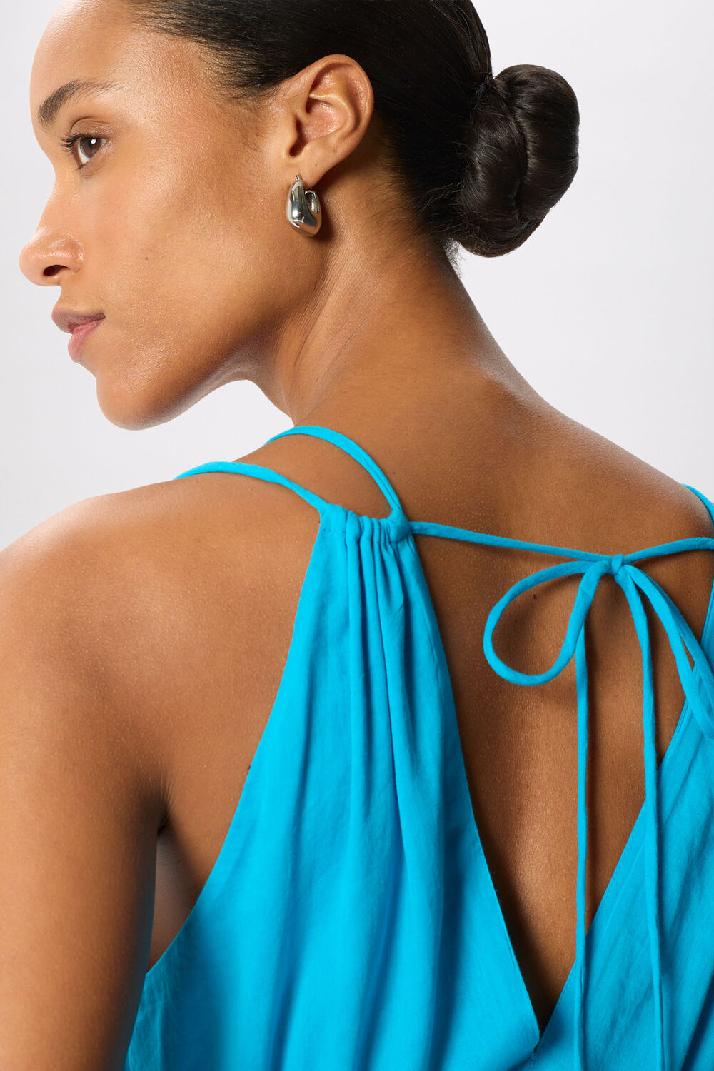 Turquoise Petite Cotton Maxi V Neck Sundress