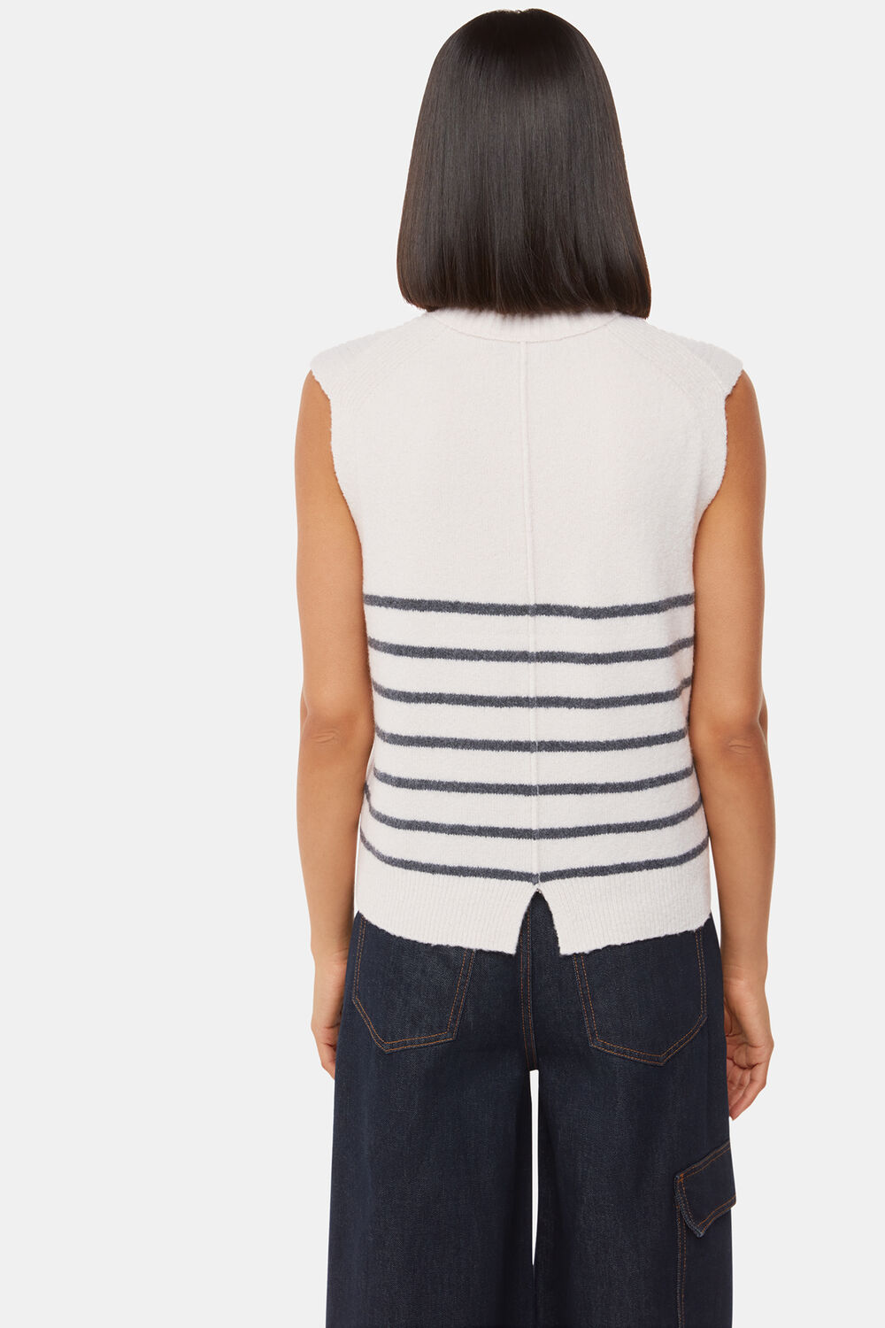 Ivory Stripe Textured Sweater Vest