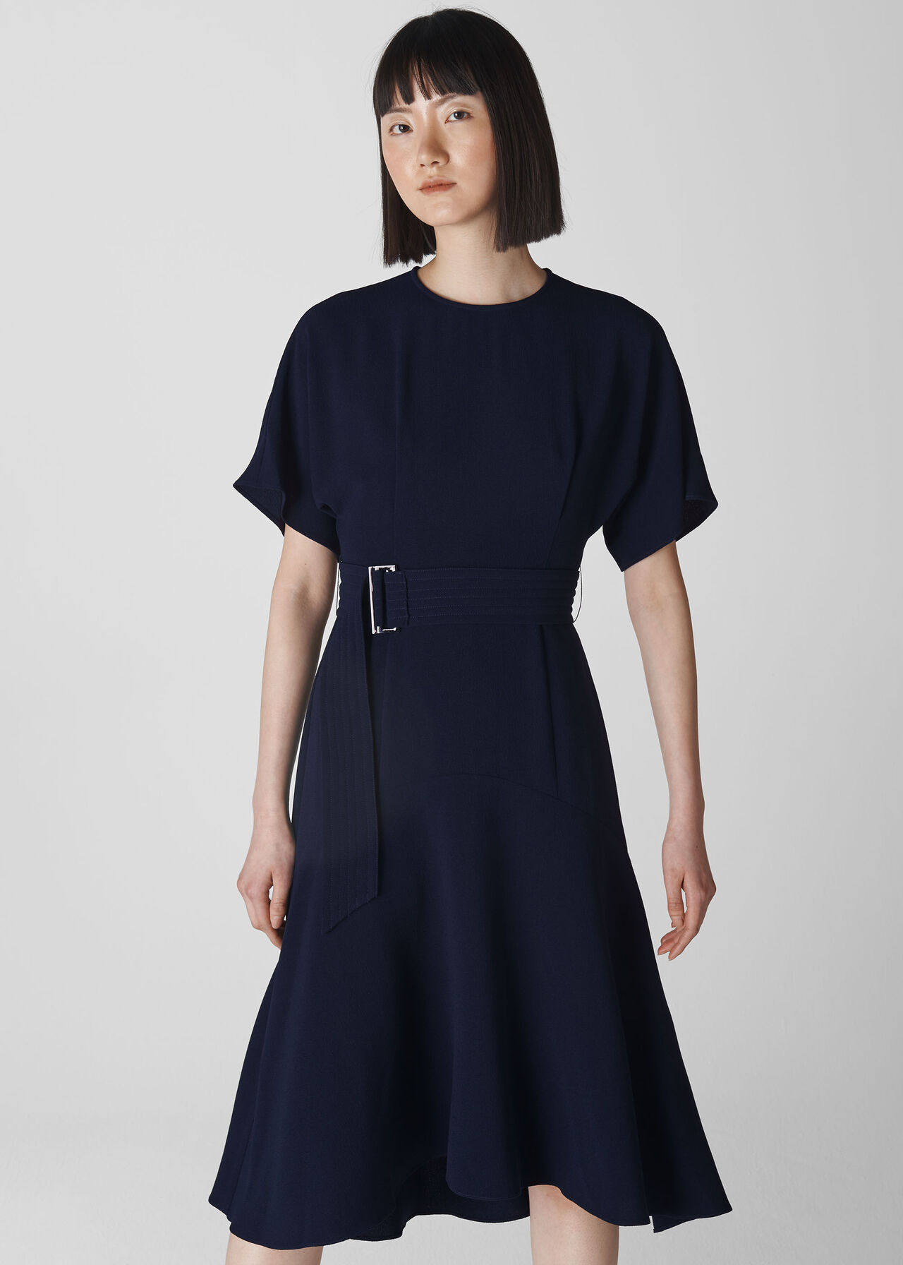 Belted Midi Dress Navy