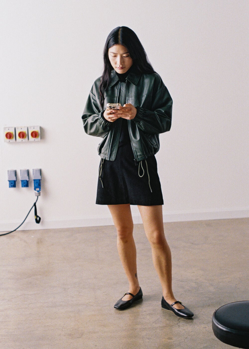 Black Suede A Line Mini Skirt
