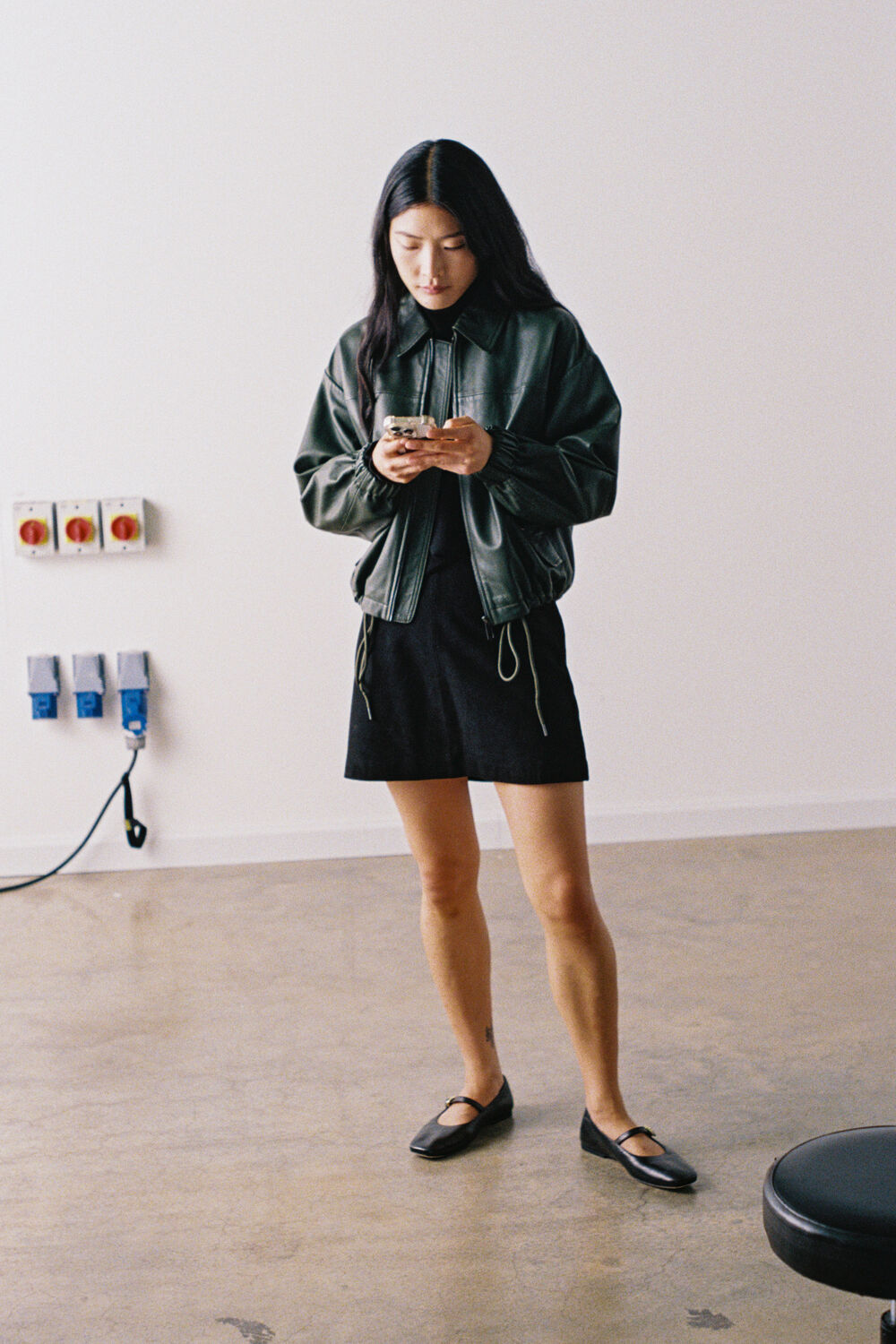 Black Suede A Line Mini Skirt
