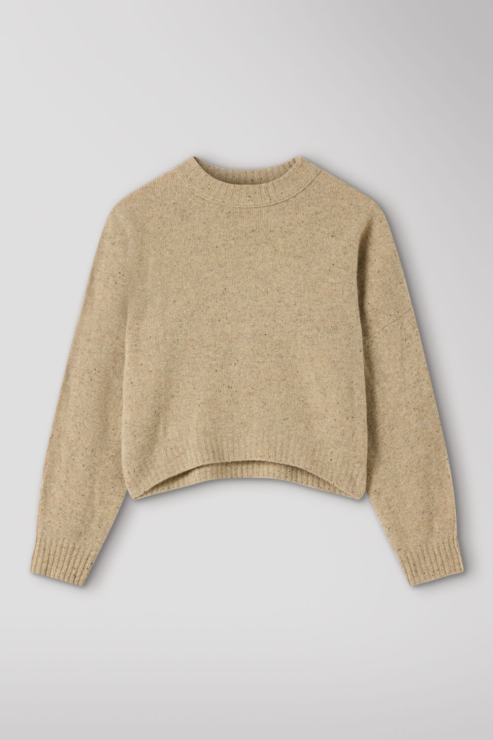 Neutral Wool Curved Hem Knit