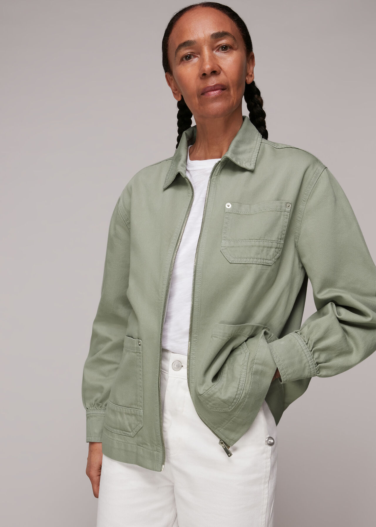 Pale Green Zip Front Cargo Jacket | WHISTLES |