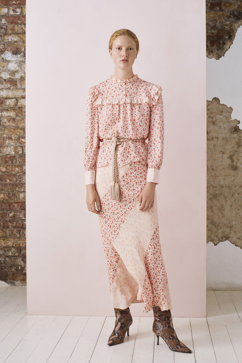 Flower Berry Print Silk Skirt Multicolour