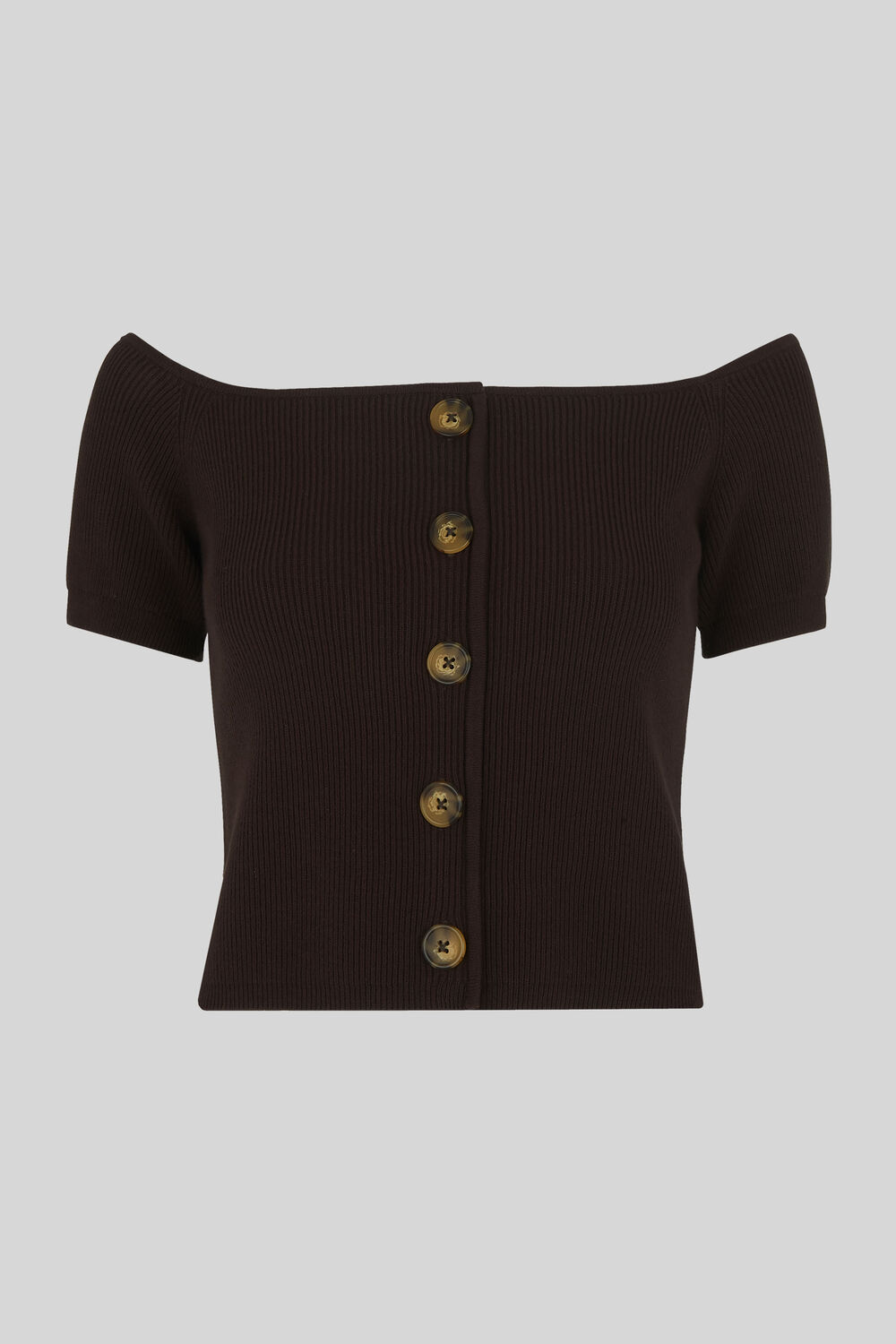 Button Front Rib Knit Brown
