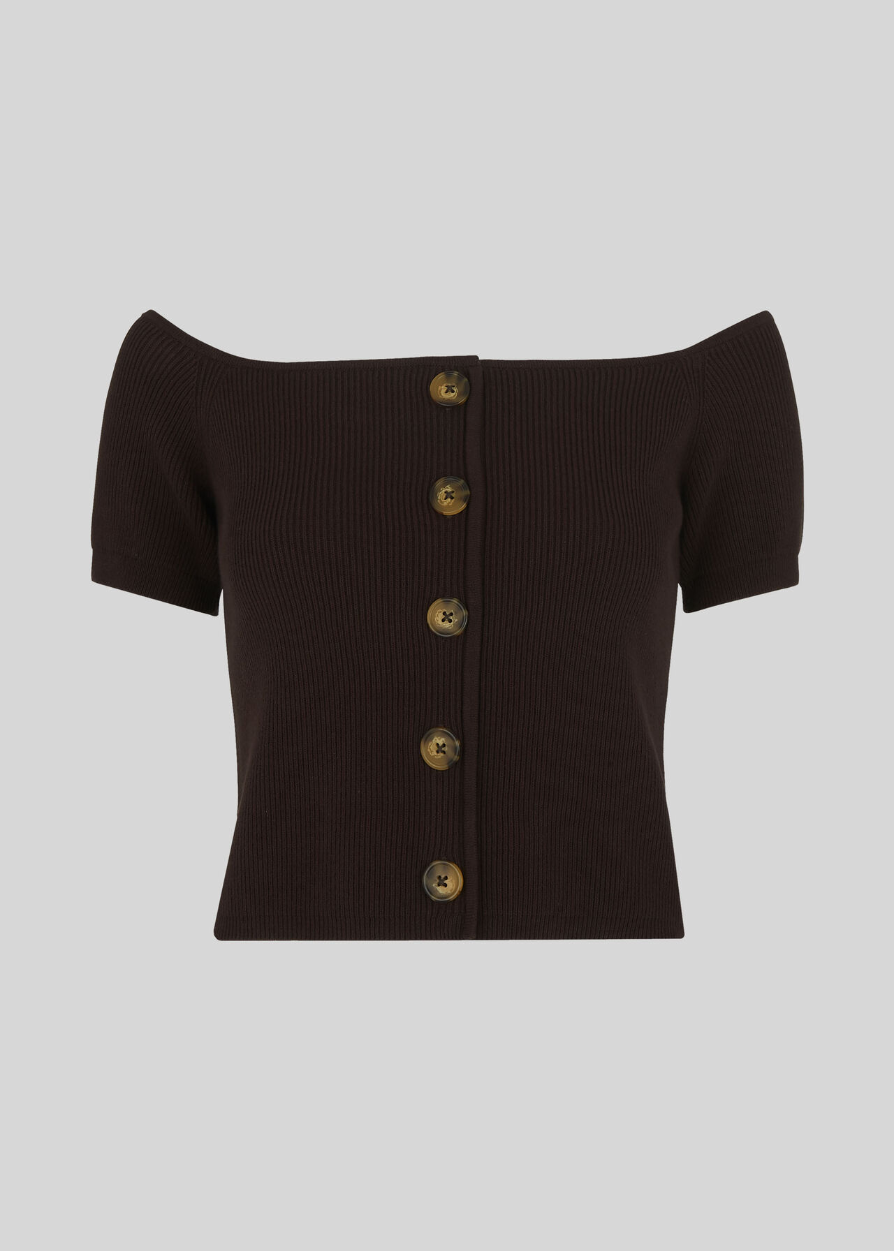 Button Front Rib Knit Brown