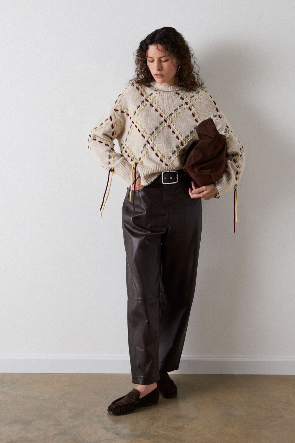 Brown Belted Leather Barrel Trouser