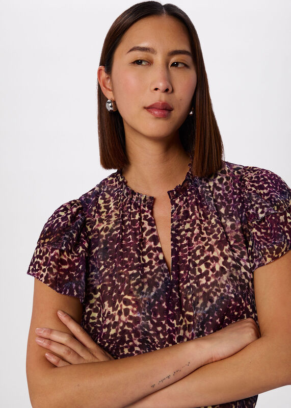 Purple Orchid Print Dobby Top