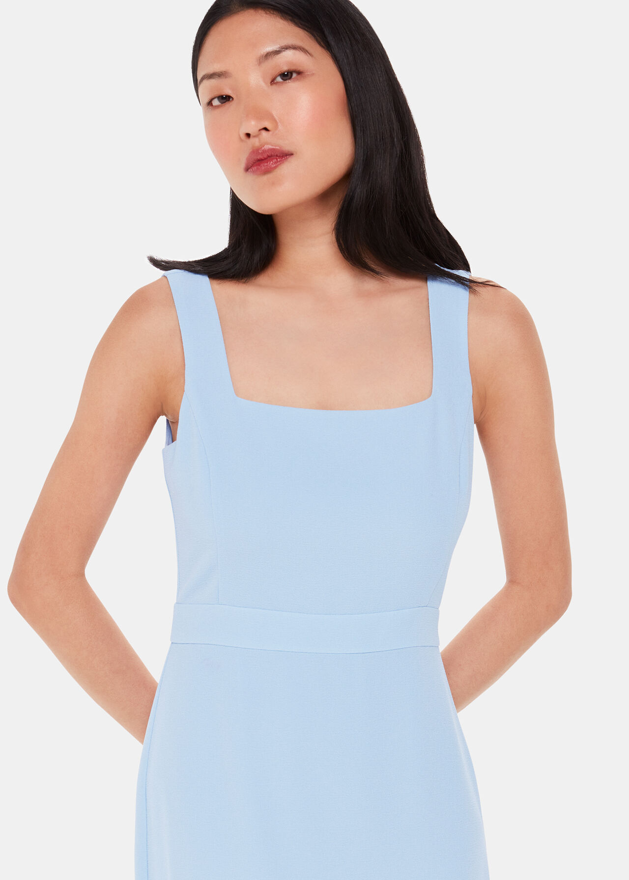 Square Neck Maxi Chiffon Dress with Front Slit Sky Blue
