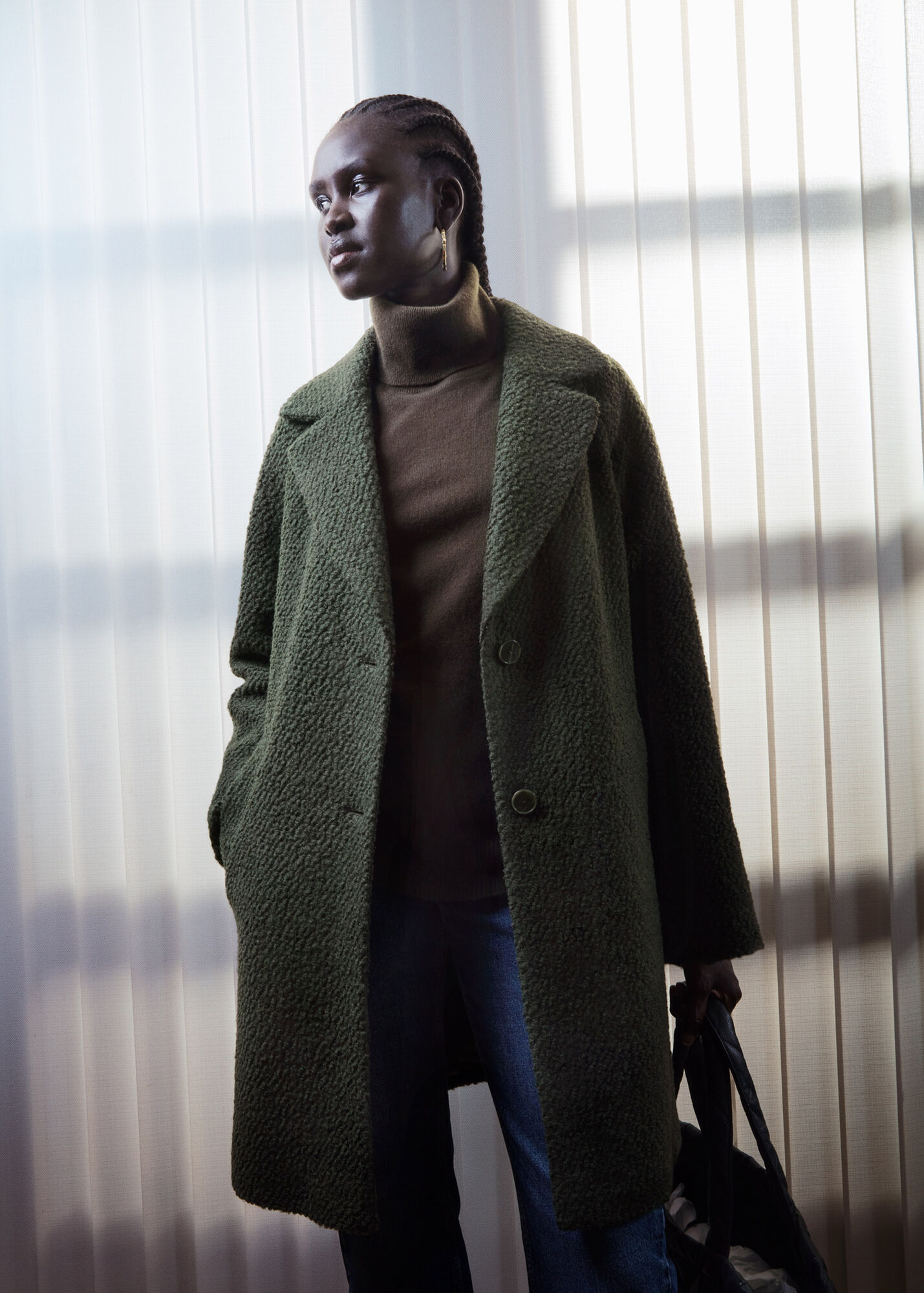 Khaki Daisy Boucle Casual Coat WHISTLES