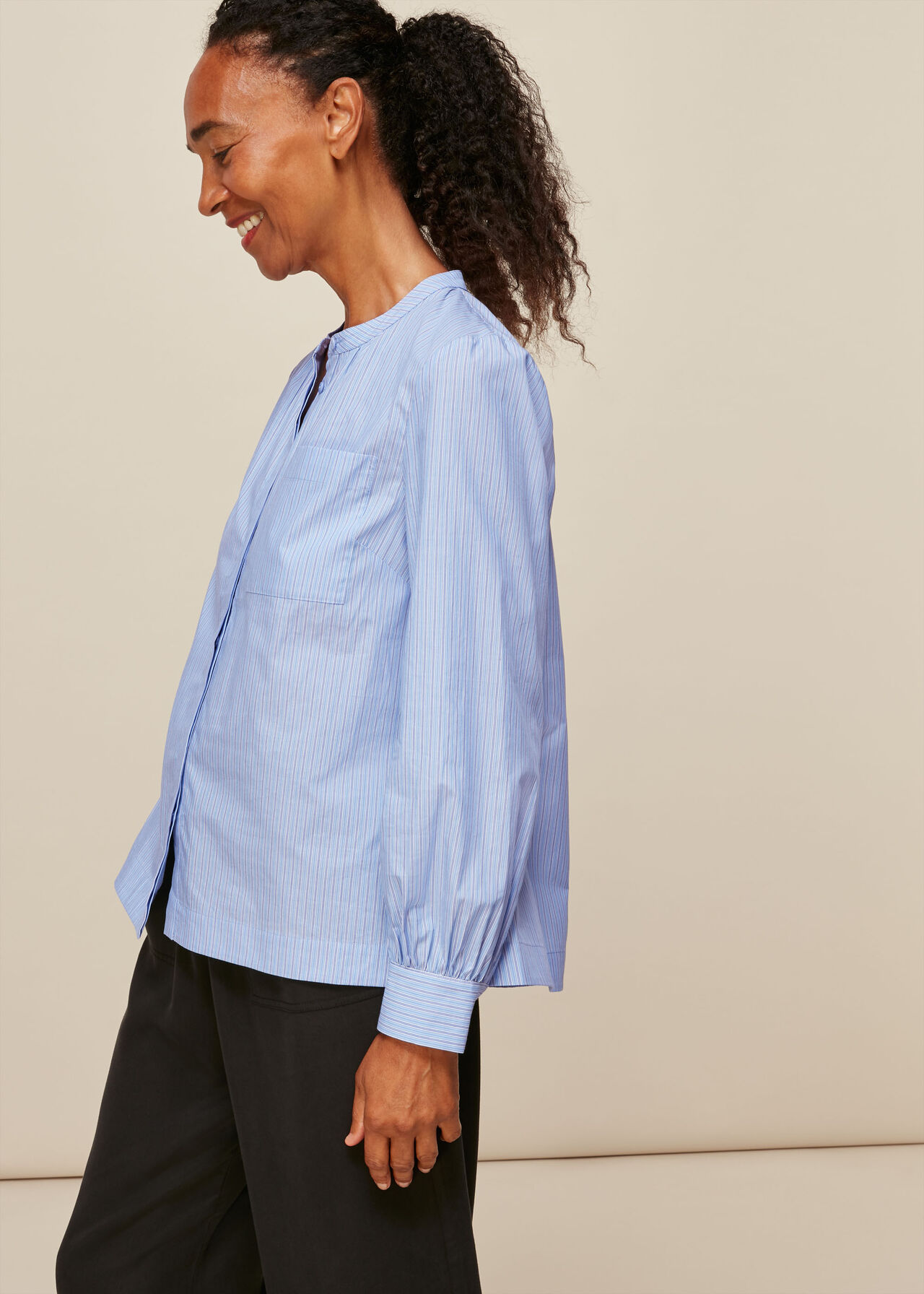 Stripe Cotton Pocket Shirt