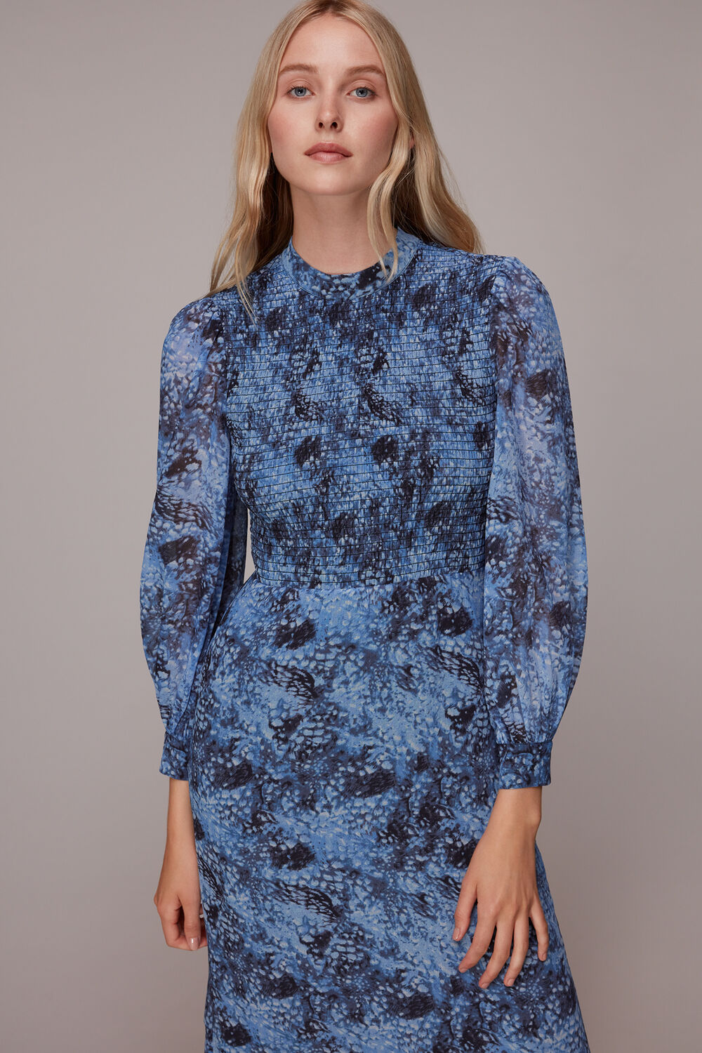 Snow Flurry Shirred Midi Dress