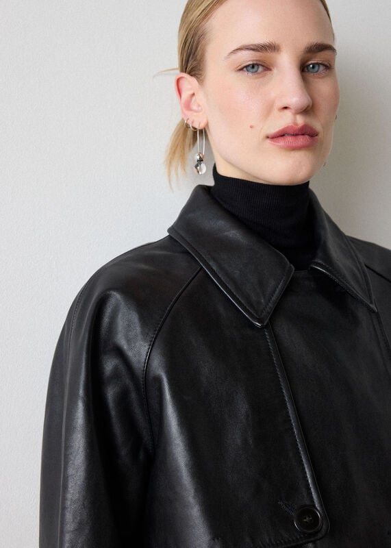 Black Short Leather Trench