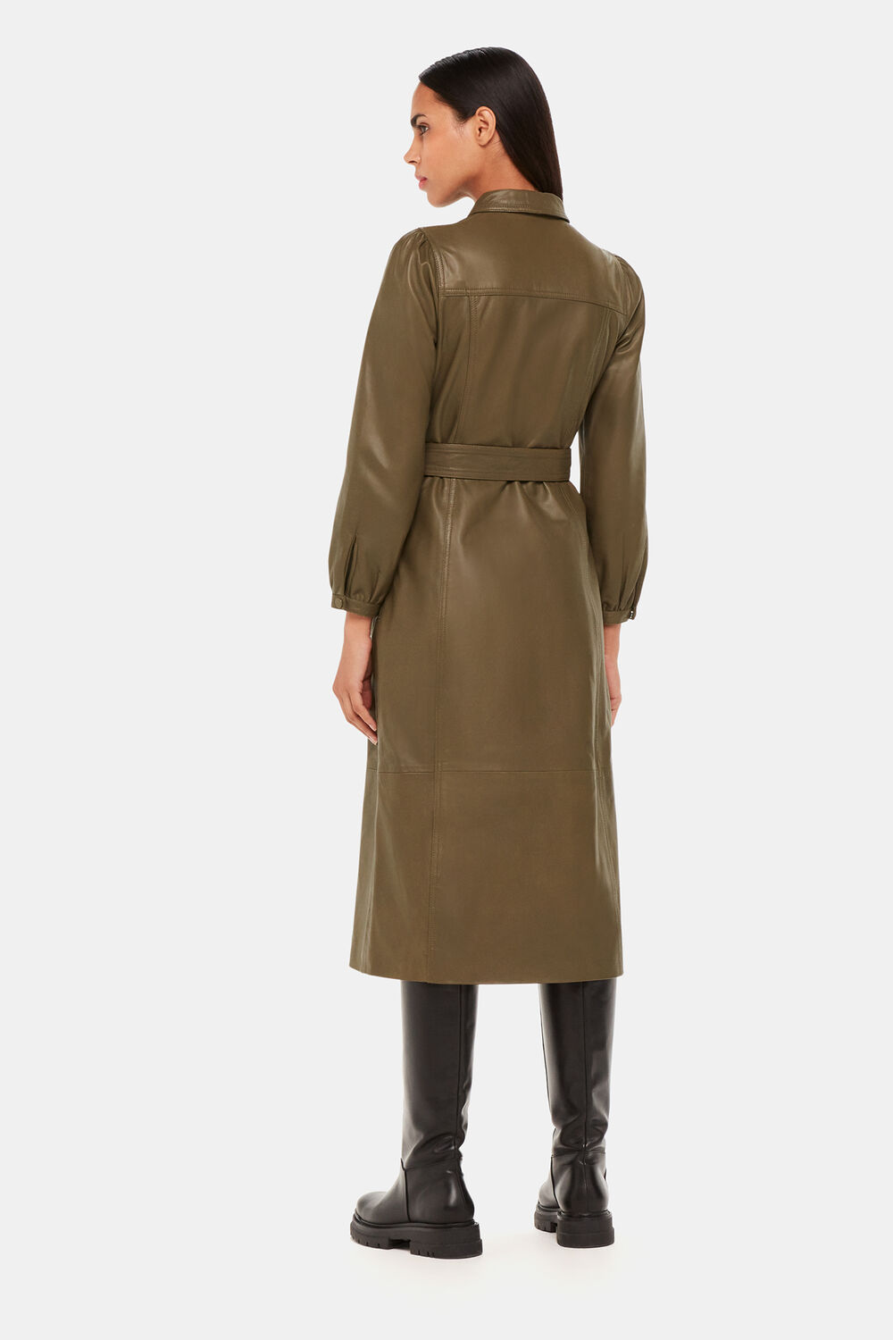 Phoebe Leather Shirt Dress Khaki