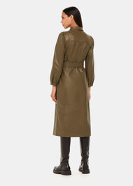 Phoebe Leather Shirt Dress Khaki