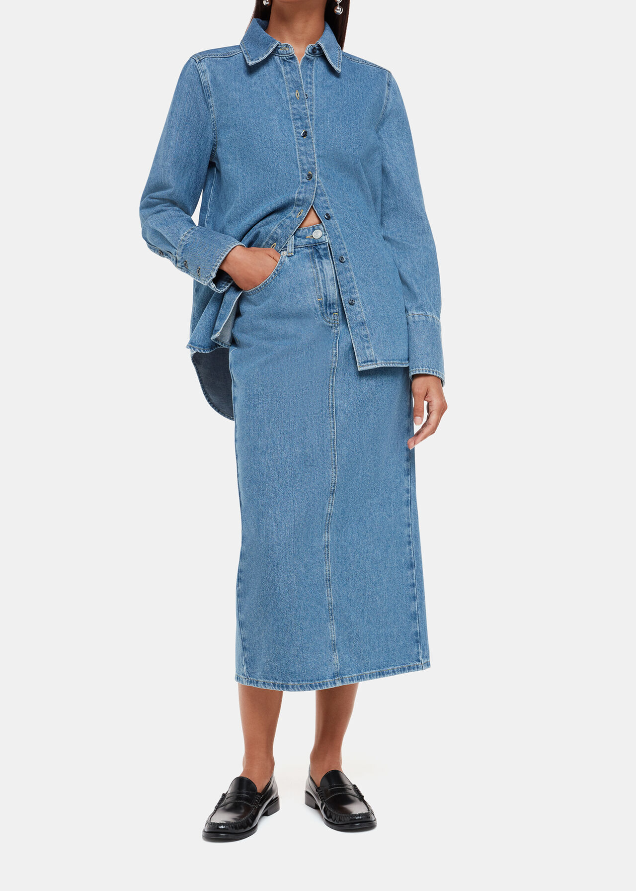 Straight Denim Midi Skirt