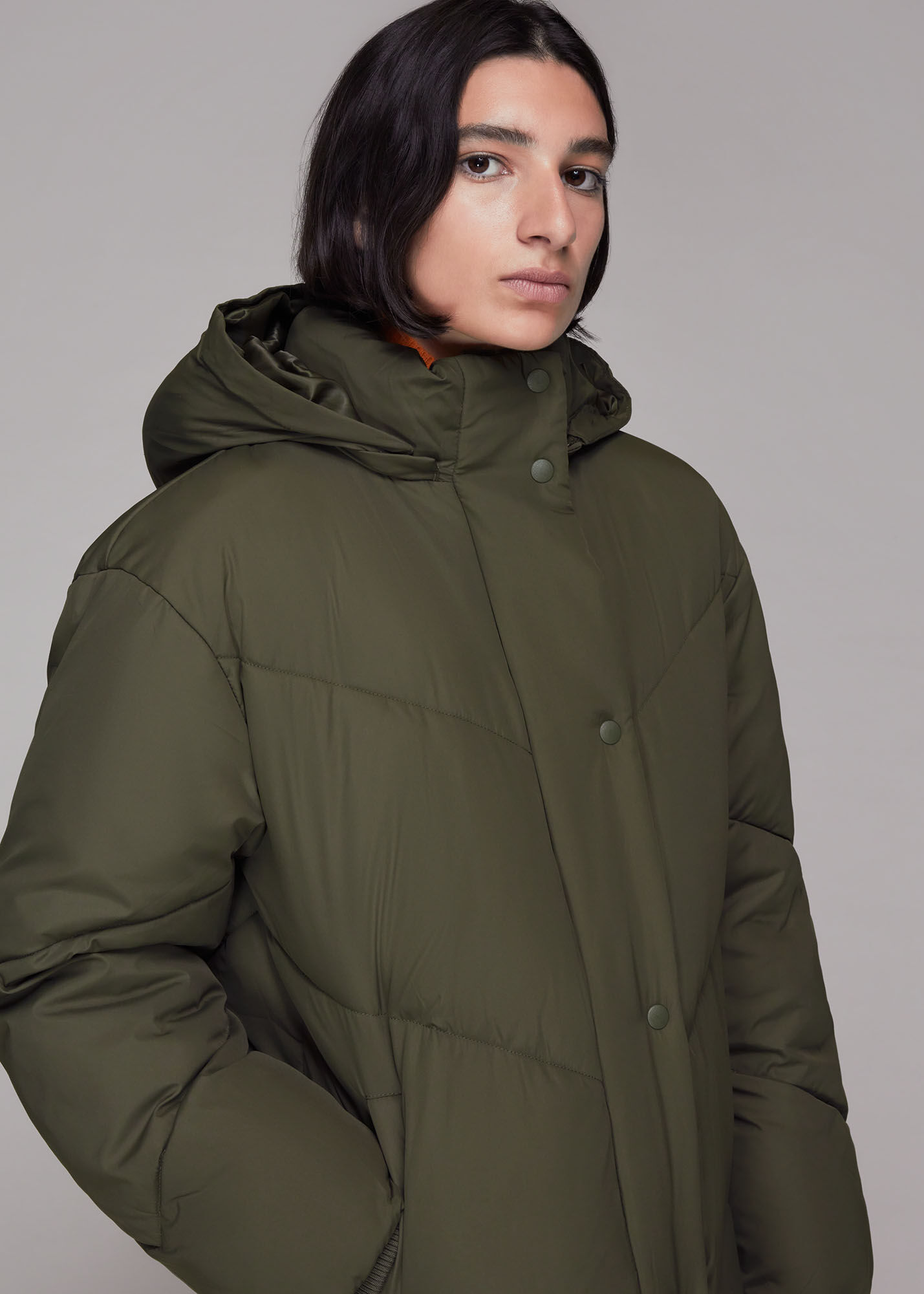 Whistles check discount longline puffer coat