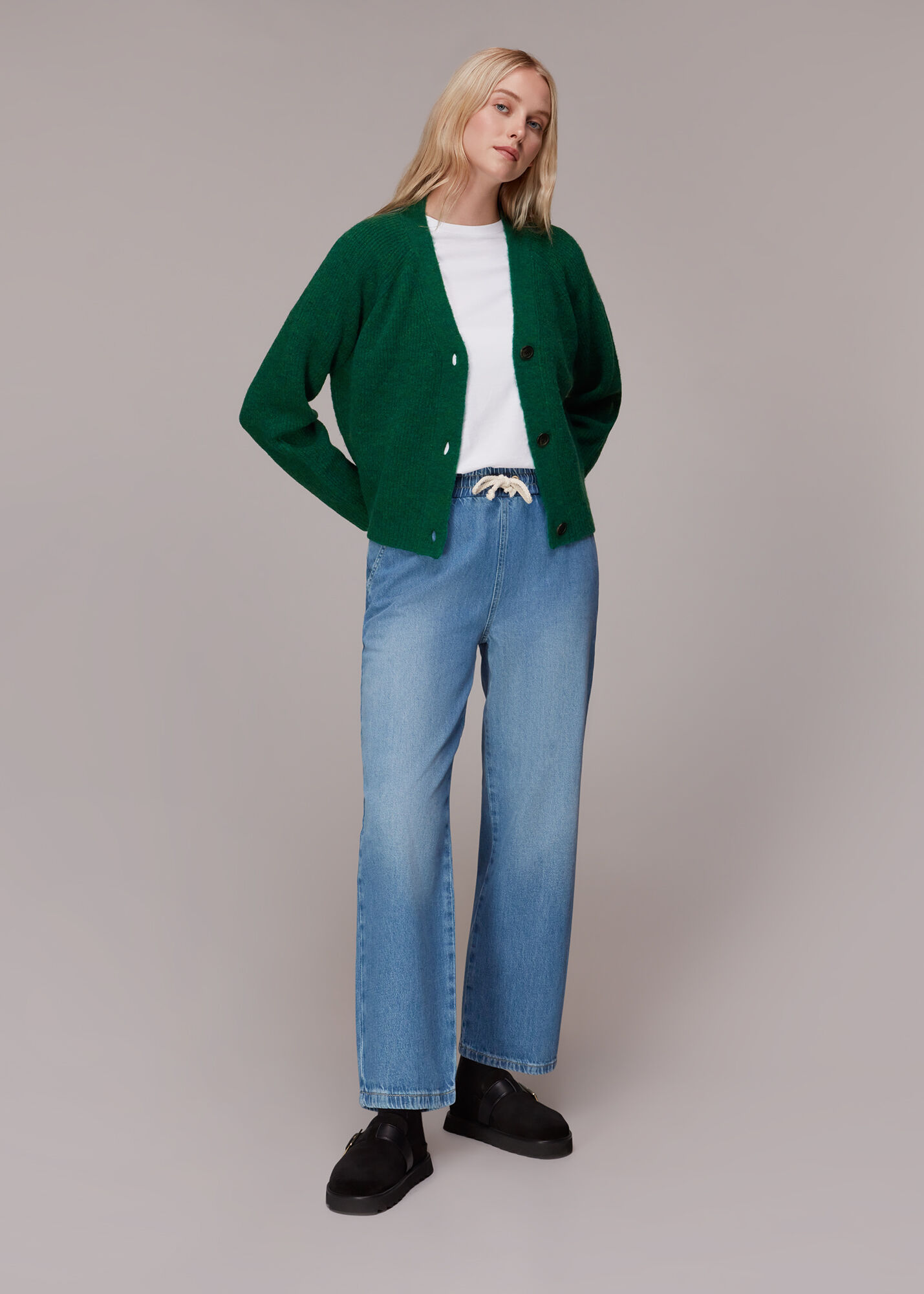 Green Skye Ribbed Cardigan WHISTLES