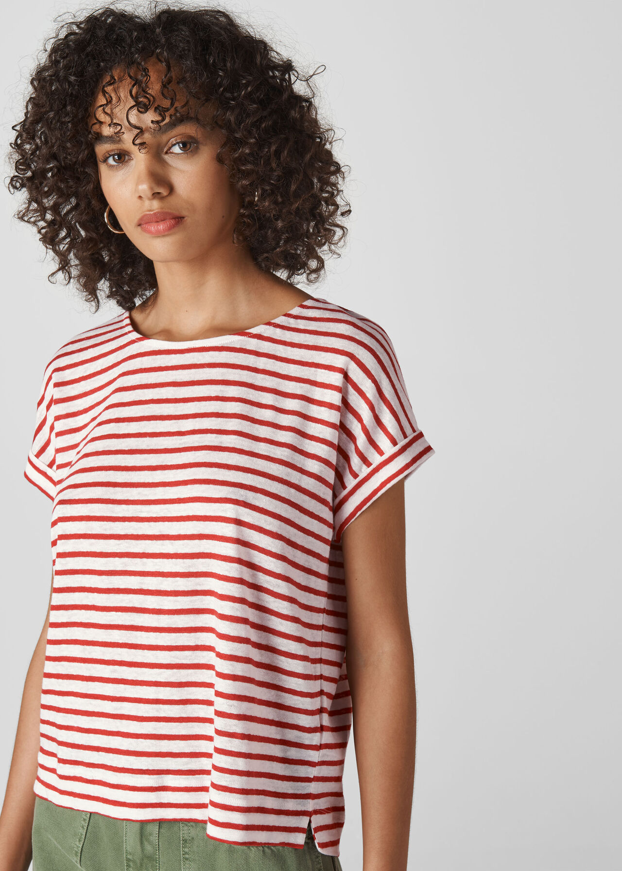 Stripe Relaxed Linen Tee Red/Multi