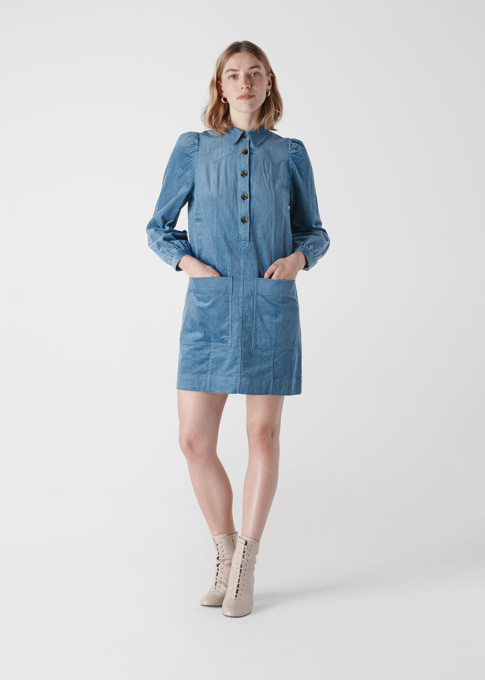 Chunky Cord Western Dress Pale Blue