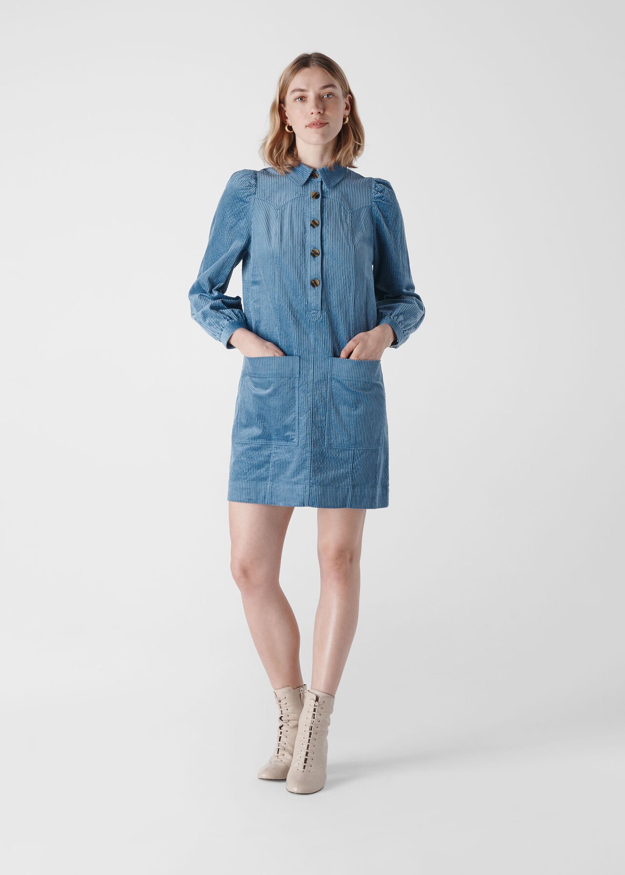 Pale Blue Chunky Cord Western Dress | WHISTLES