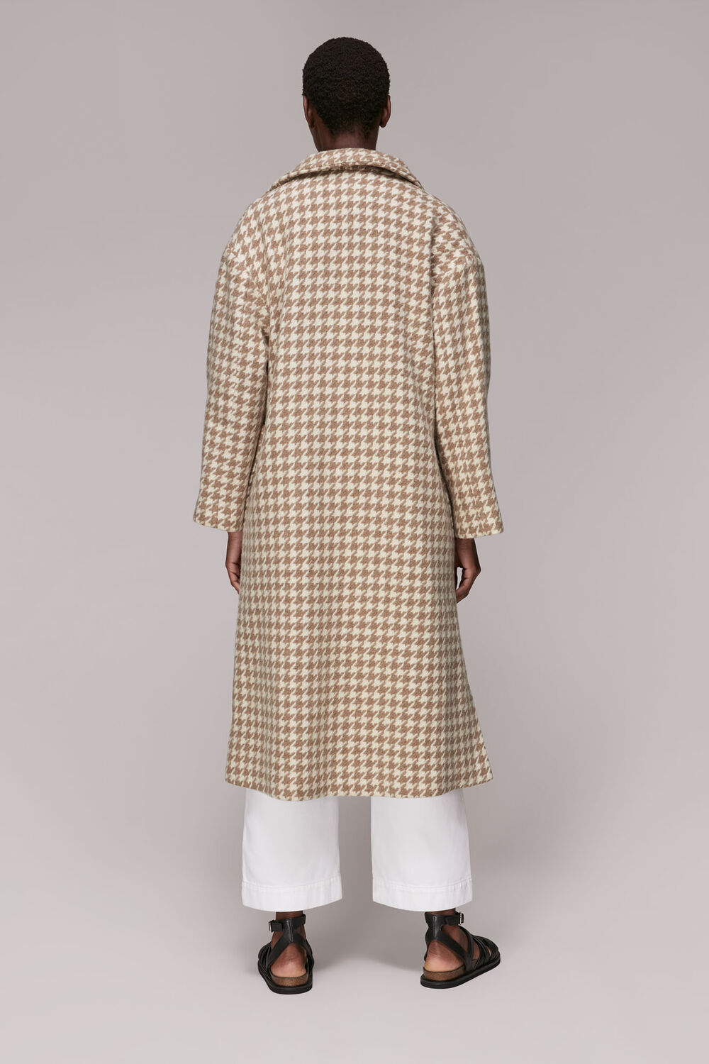 Dogstooth Funnel Neck Coat