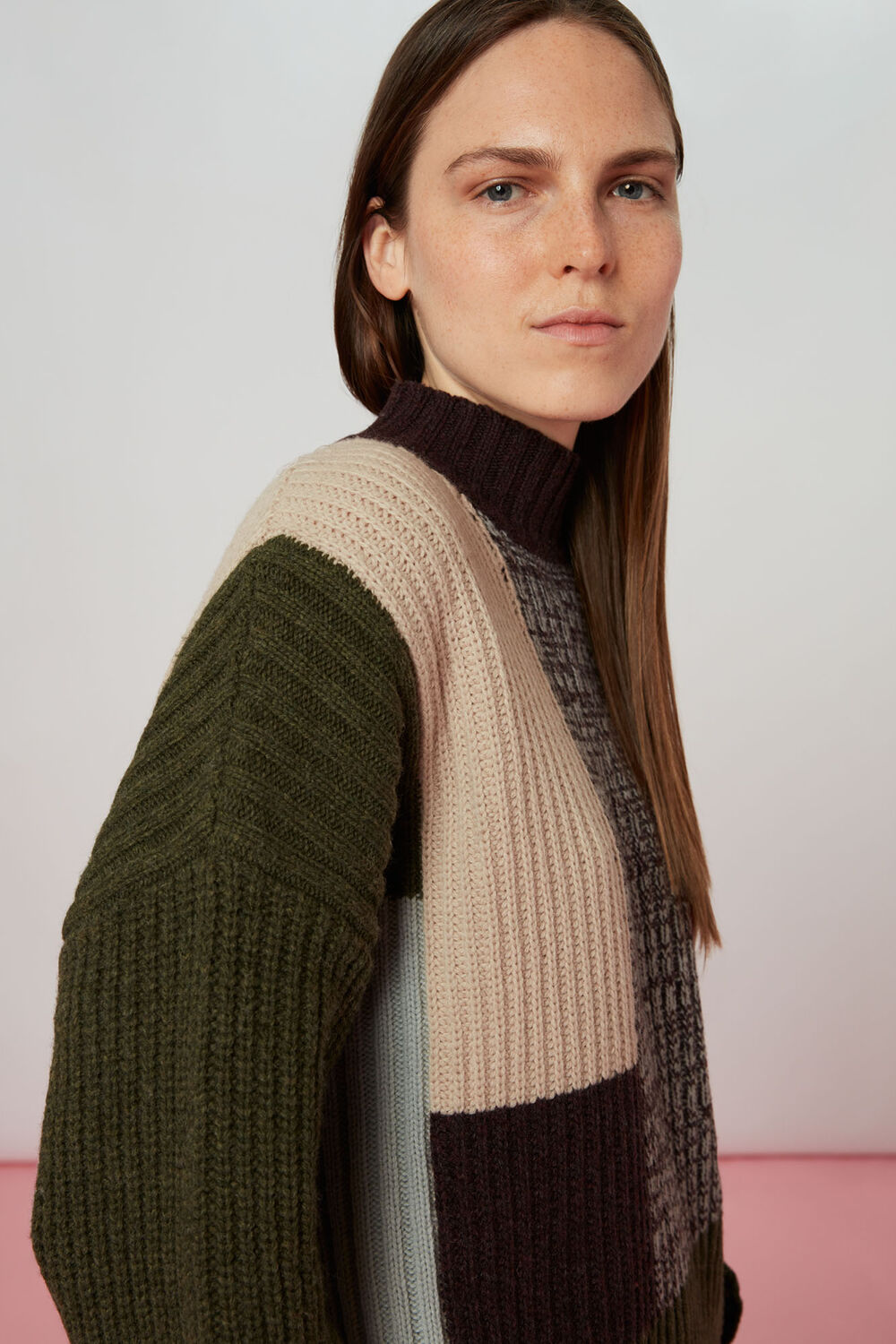Patchwork Funnel Neck Jumper