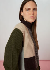 Patchwork Funnel Neck Jumper