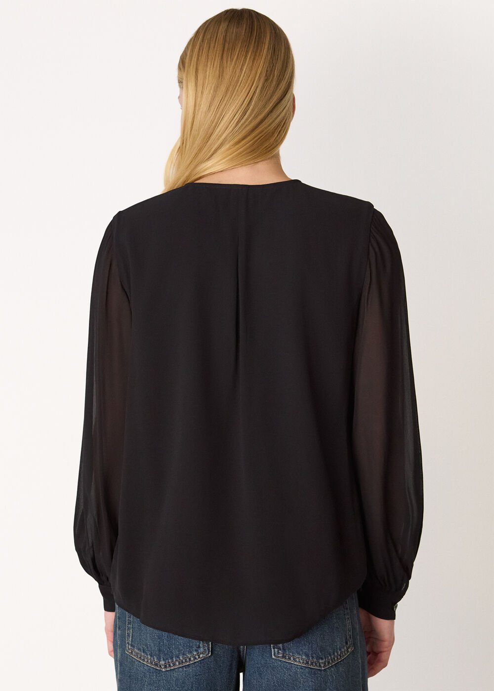 Sheer V Neck Frill Blouse