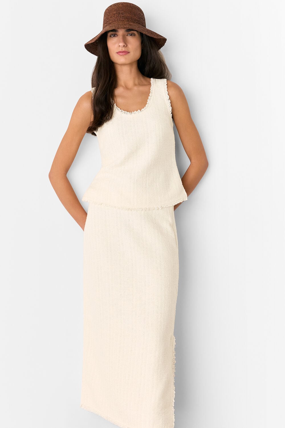 Ivory Lucie Boucle Pencil Midi Skirt