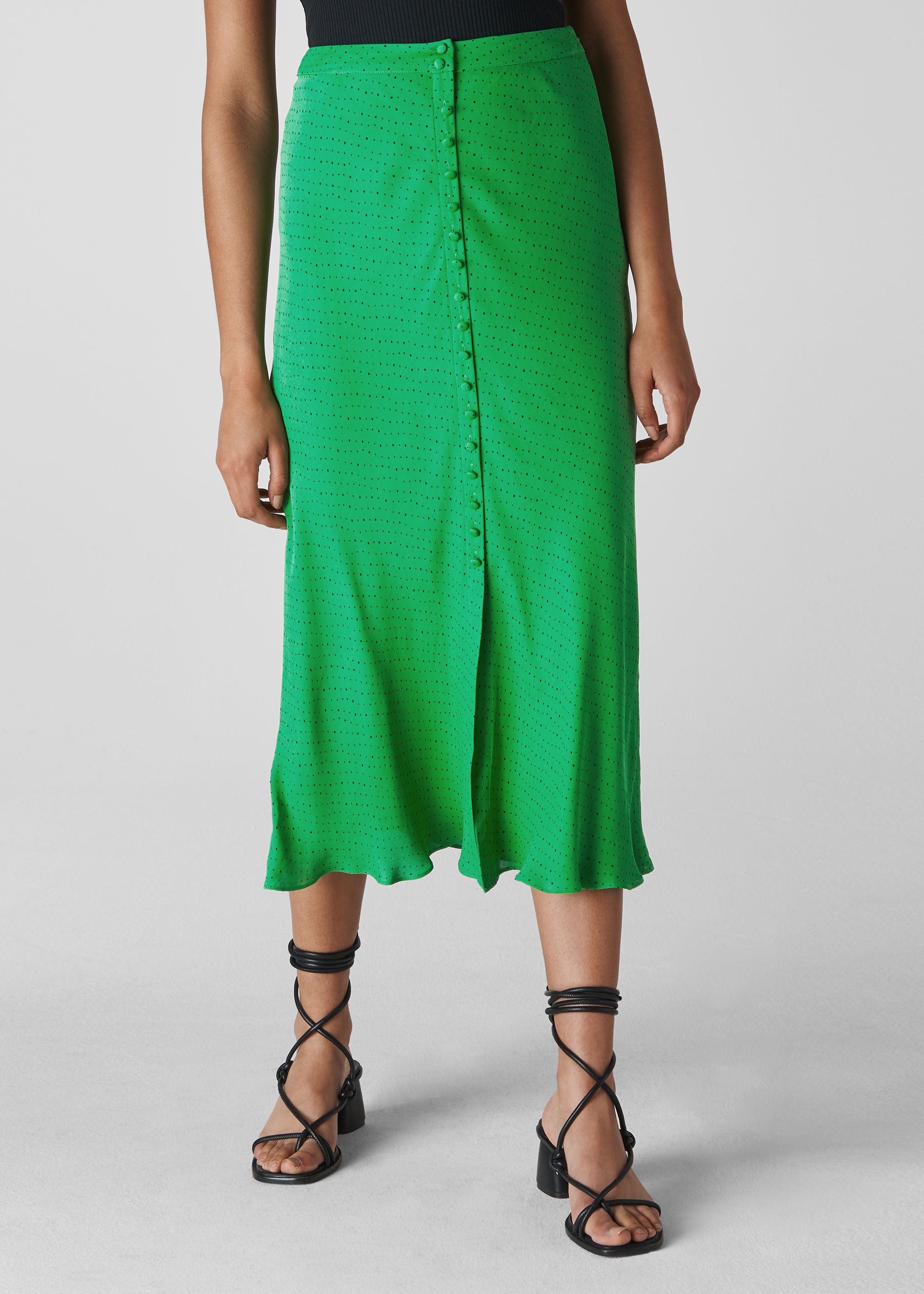 Green Micro Spot Button Skirt WHISTLES Whistles UK