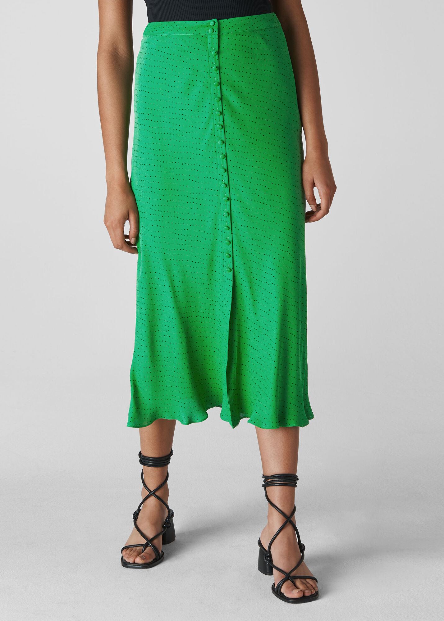 Green Micro Spot Button Skirt WHISTLES