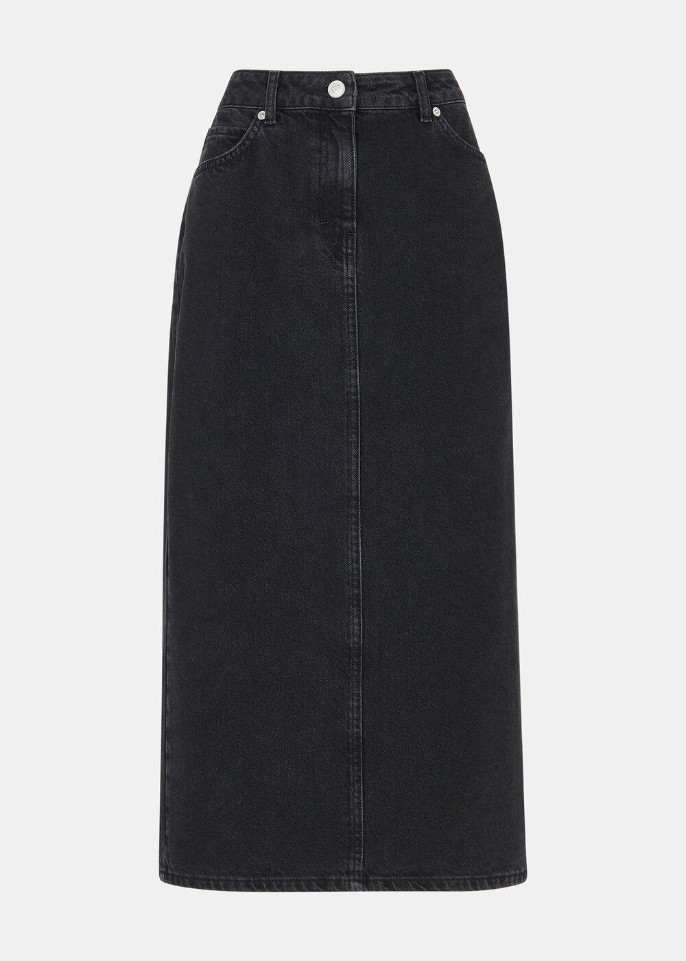 Petite Straight Denim Midi Skirt