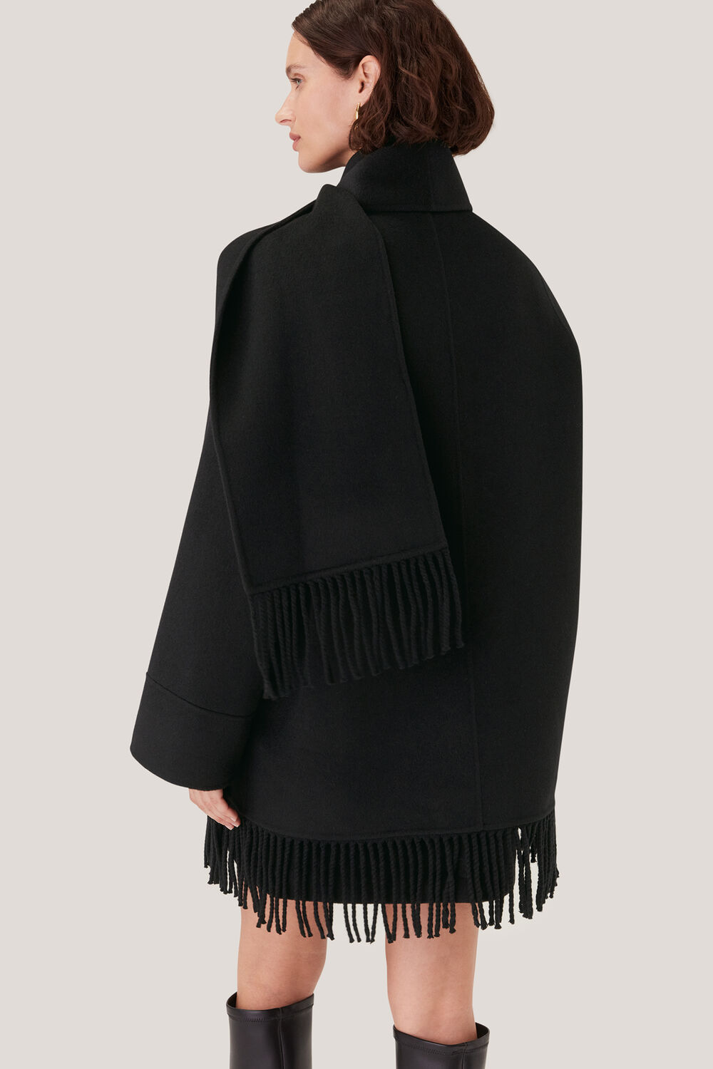 Double Face Wool Fringe Coat