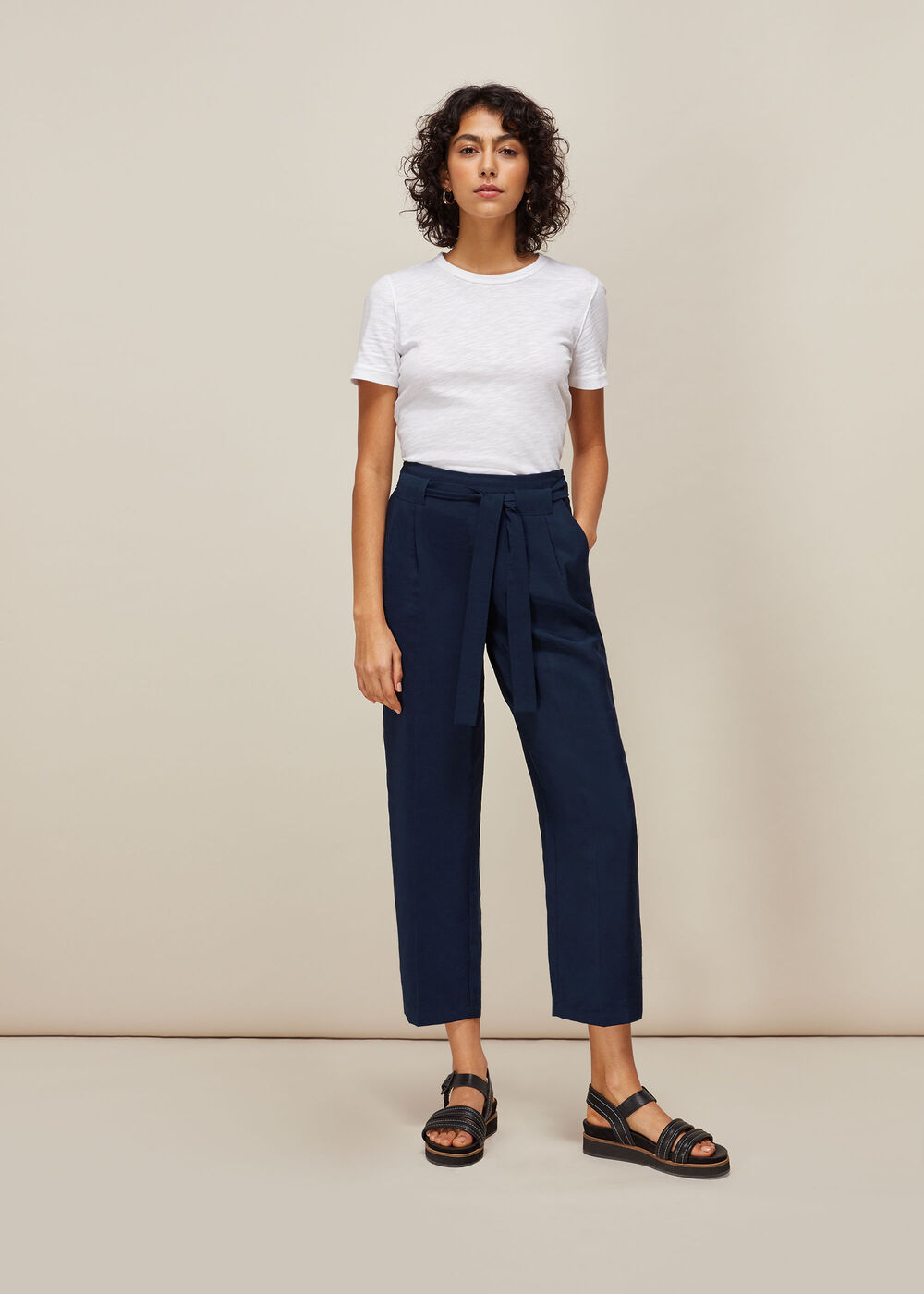 Belted Casual Crop Trouser Navy 