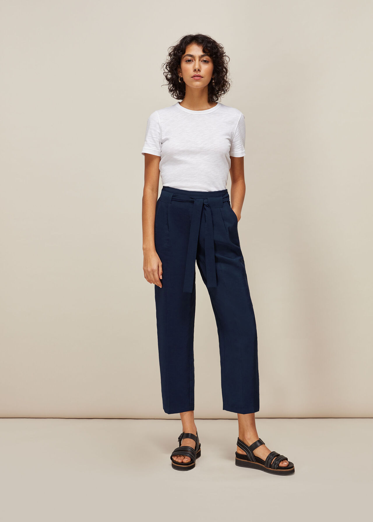 Belted Casual Crop Trouser Navy 